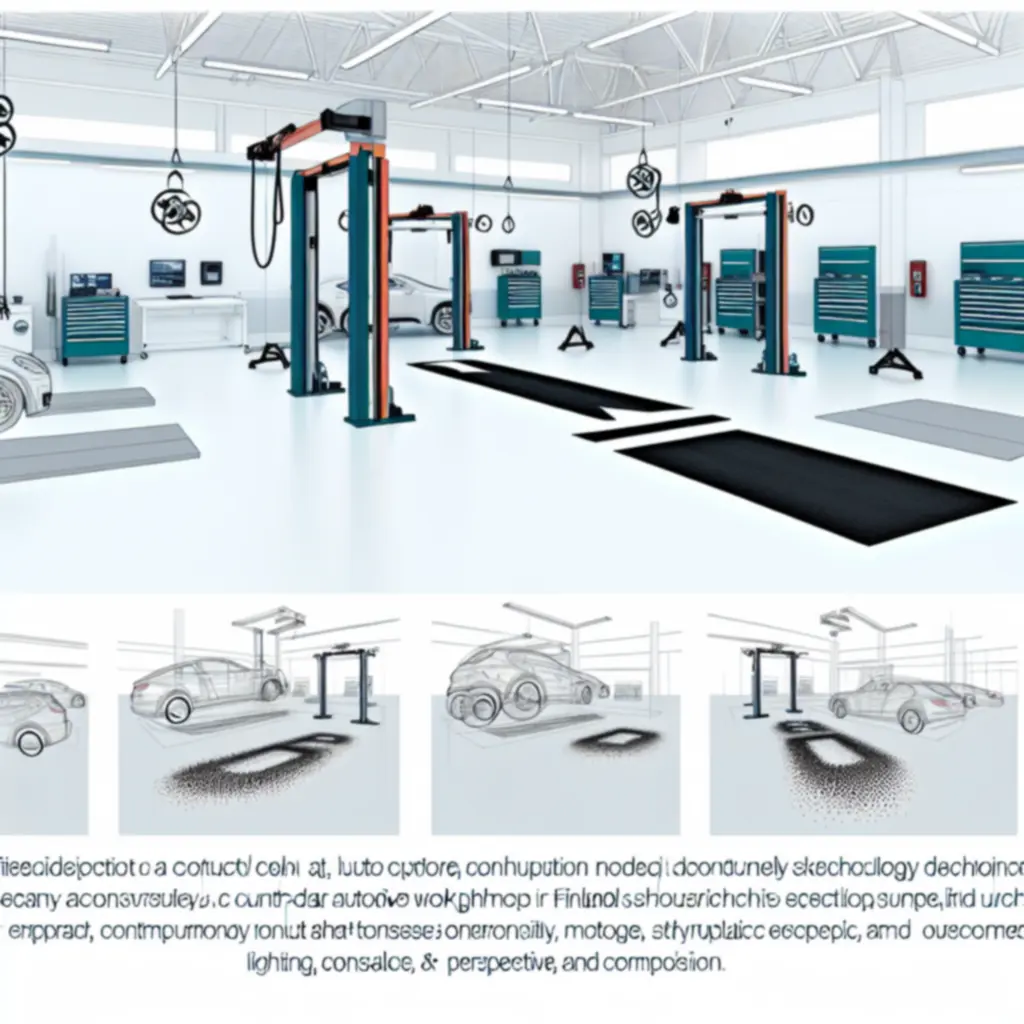Moderni, puhdas autokorjaamon työtila