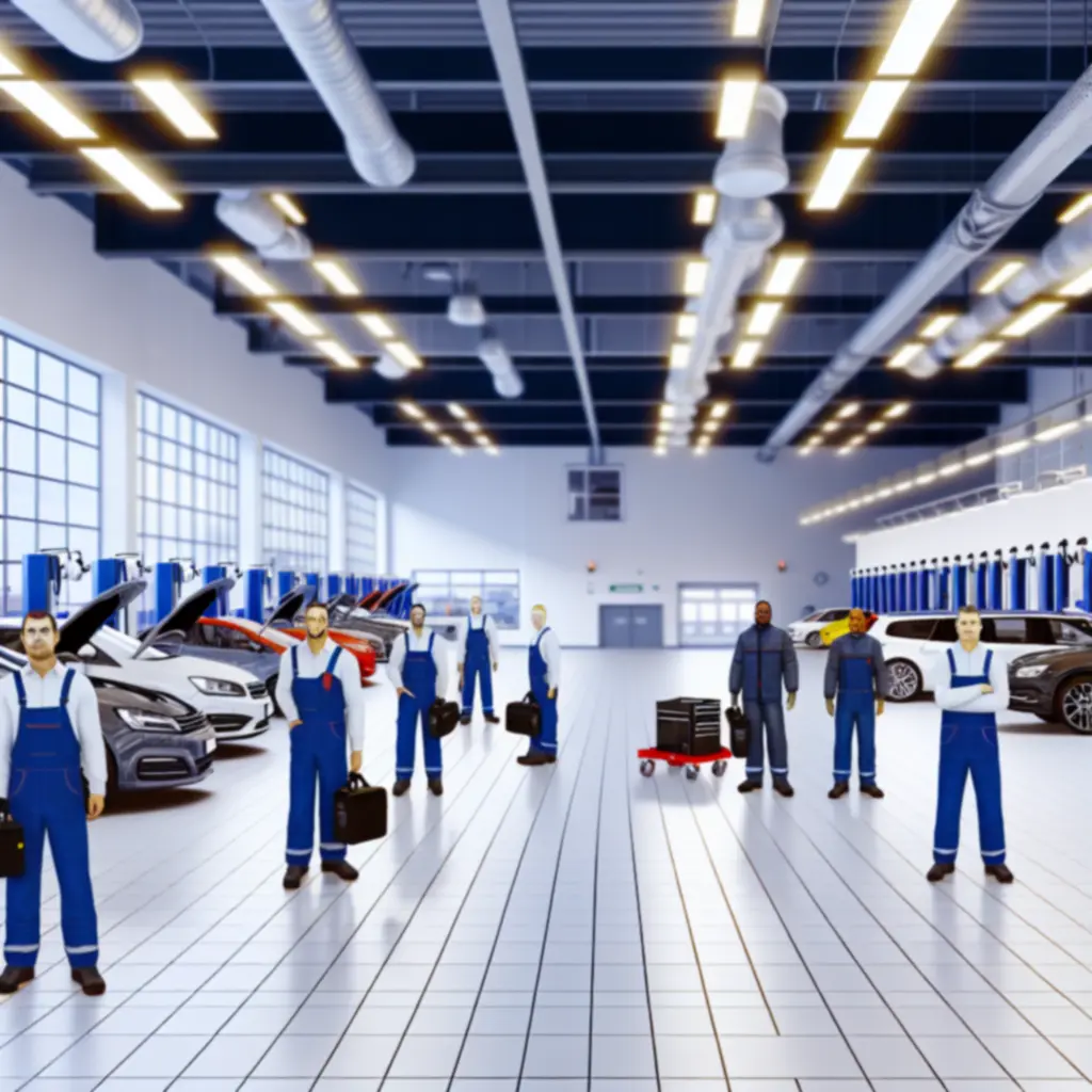 Nykyaikainen suomalainen autokorjaamon huoltohalli